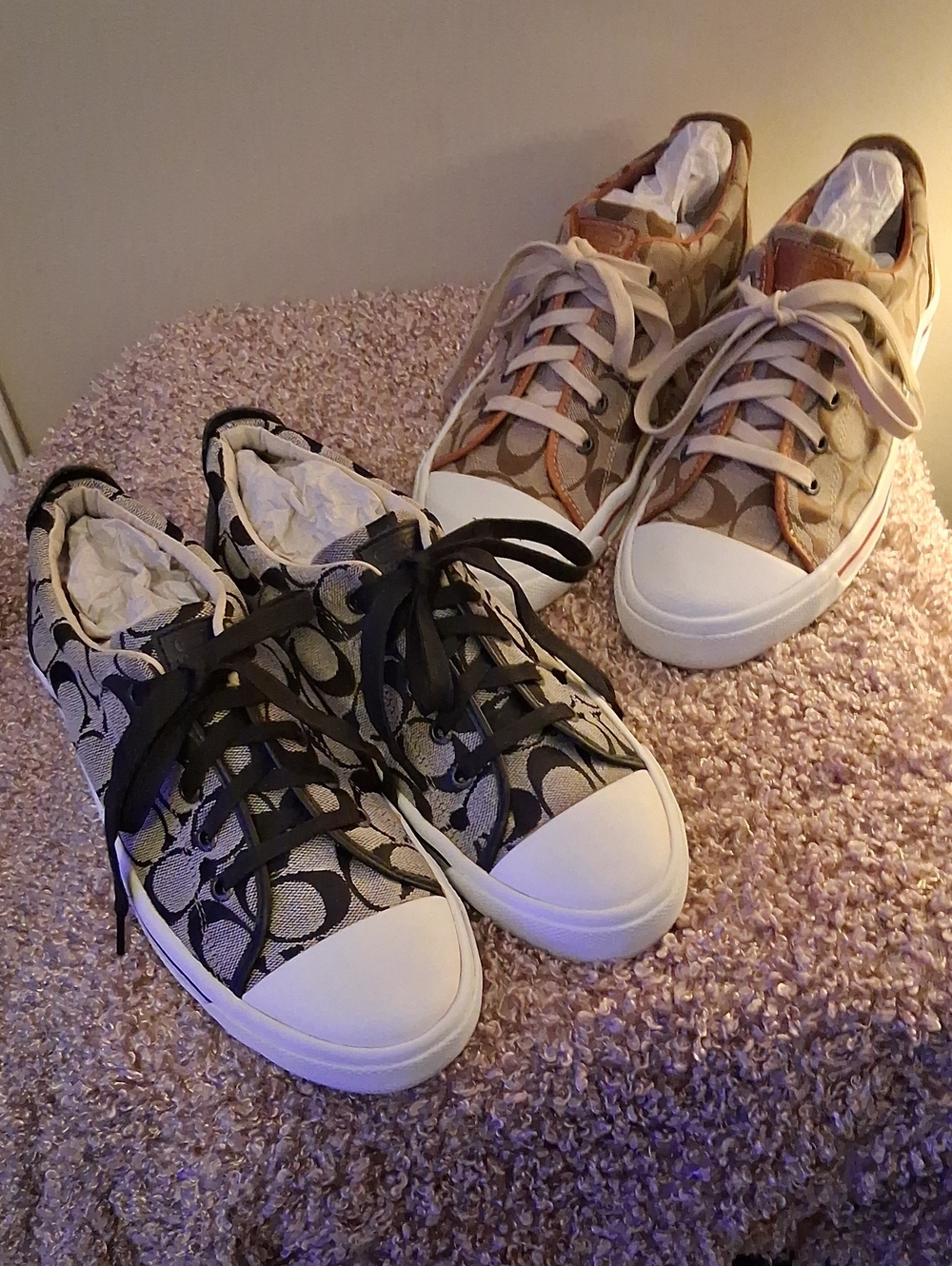 Lot Of 2 Coach Womens Canvas Sneakers in Black/Beige Signature Print